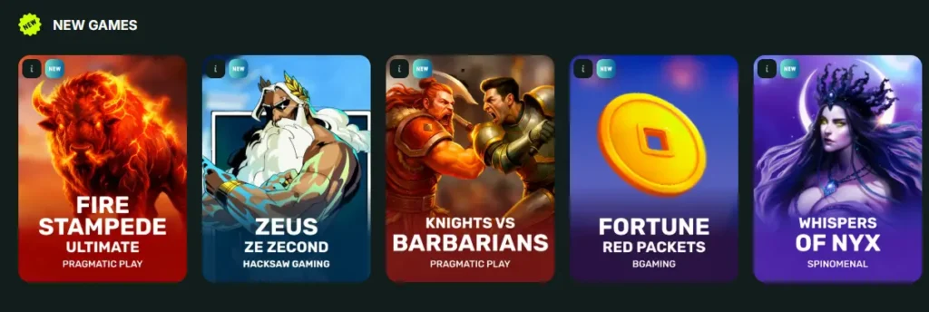 BetNjet casino new games section with slot icons showing the latest additions for players.