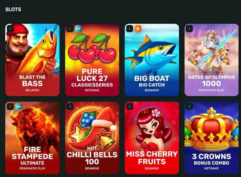 BetNjet casino Slots section displaying a variety of slot games for player selection.