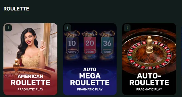 BetNjet Roulette section featuring American and Auto Mega Roulette games by Pragmatic Play.