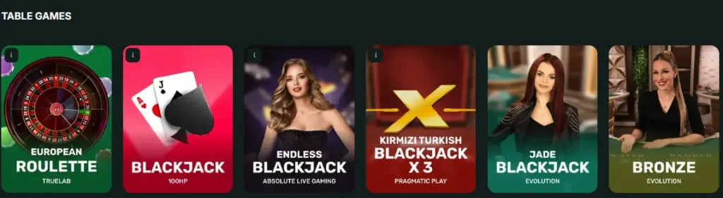 BetNjet Table Games section featuring Blackjack and Roulette games from various providers.