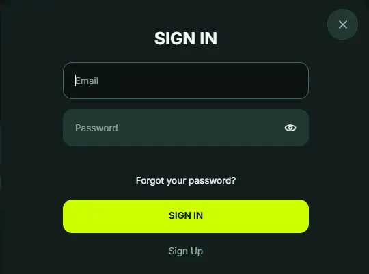 BetNjet login popup window for players to sign in and access their accounts.